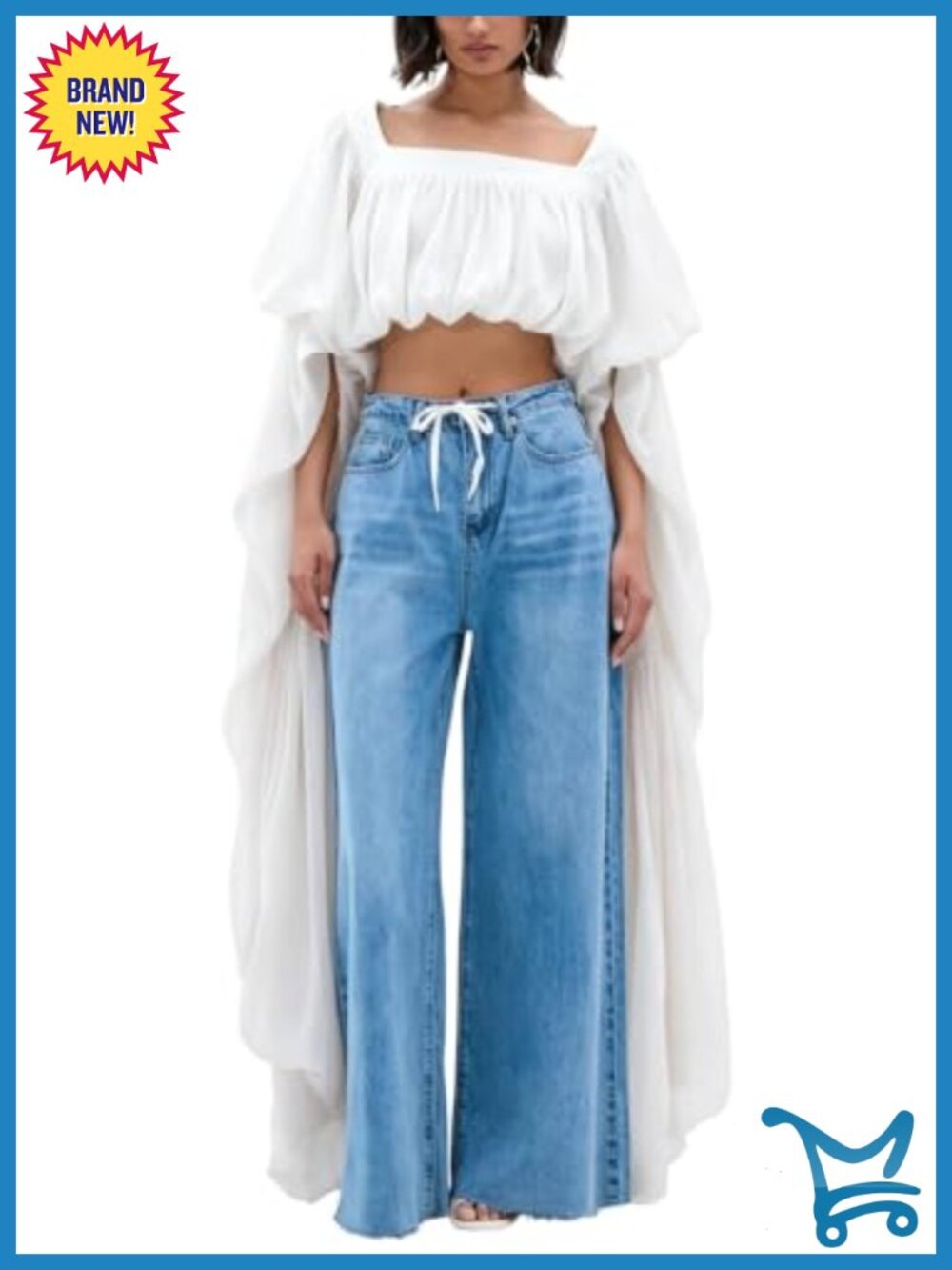 Chiffon Off Shoulder Bell Sleeve Blouse Loose Fit Crop Top